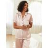 imageEkouaer Womens Silk Pajama Sets Silky Short Sleeve Pjs 2 Piece Silk Button Down Pajamas Soft Satin Pj Pants SetChampagne