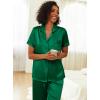 imageEkouaer Womens Silk Pajama Sets Silky Short Sleeve Pjs 2 Piece Silk Button Down Pajamas Soft Satin Pj Pants SetDark Green