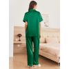imageEkouaer Womens Silk Pajama Sets Silky Short Sleeve Pjs 2 Piece Silk Button Down Pajamas Soft Satin Pj Pants SetDark Green