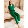 imageEkouaer Womens Silk Pajama Sets Silky Short Sleeve Pjs 2 Piece Silk Button Down Pajamas Soft Satin Pj Pants SetDark Green