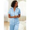 imageEkouaer Womens Silk Pajama Sets Silky Short Sleeve Pjs 2 Piece Silk Button Down Pajamas Soft Satin Pj Pants SetLight Blue