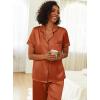 imageEkouaer Womens Silk Pajama Sets Silky Short Sleeve Pjs 2 Piece Silk Button Down Pajamas Soft Satin Pj Pants SetLight Brown