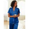 imageEkouaer Womens Silk Pajama Sets Silky Short Sleeve Pjs 2 Piece Silk Button Down Pajamas Soft Satin Pj Pants SetNavy Blue
