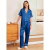 imageEkouaer Womens Silk Pajama Sets Silky Short Sleeve Pjs 2 Piece Silk Button Down Pajamas Soft Satin Pj Pants SetNavy Blue