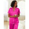 imageEkouaer Womens Silk Pajama Sets Silky Short Sleeve Pjs 2 Piece Silk Button Down Pajamas Soft Satin Pj Pants SetRose Red