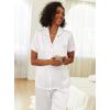 imageEkouaer Womens Silk Pajama Sets Silky Short Sleeve Pjs 2 Piece Silk Button Down Pajamas Soft Satin Pj Pants SetWhite