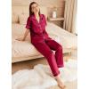 imageEkouaer Womens Silk Pajama Sets Silky Short Sleeve Pjs 2 Piece Silk Button Down Pajamas Soft Satin Pj Pants SetWine Red