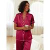 imageEkouaer Womens Silk Pajama Sets Silky Short Sleeve Pjs 2 Piece Silk Button Down Pajamas Soft Satin Pj Pants SetWine Red
