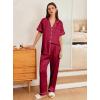 imageEkouaer Womens Silk Pajama Sets Silky Short Sleeve Pjs 2 Piece Silk Button Down Pajamas Soft Satin Pj Pants SetWine Red