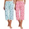 imageEkouaer 2 Pack Womens Capri Pajama Pants Printed Drawstring Comfy Pj Bottoms With PocketsBluePink
