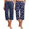 imageEkouaer 2 Pack Womens Capri Pajama Pants Printed Drawstring Comfy Pj Bottoms With PocketsDark BlueDark Teal