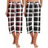 imageEkouaer 2 Pack Womens Capri Pajama Pants Printed Drawstring Comfy Pj Bottoms With PocketsMaroonGrey Black