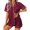 imageEkouaer Womens Pajama Set Button Down Sleepwear Short Sleeve Pjs Top and Short with Pocket Soft Lounge SetWind Red
