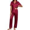 imageEkouaer Womens Silk Pajama Sets Silky Short Sleeve Pjs 2 Piece Silk Button Down Pajamas Soft Satin Pj Pants SetWine Red