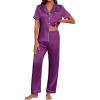 imageEkouaer Womens Silk Pajama Sets Silky Short Sleeve Pjs 2 Piece Silk Button Down Pajamas Soft Satin Pj Pants SetWineberry
