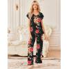 imageEkouaer 2 Pack Womens Pajamas Short Sleeve Sleepwear Top with Pants SuperSoft Printed Lounge Sets SXXLZblack FlowerWhite Flower