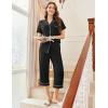 imageEkouaer Capri Pajamas for Women Short Sleeve Button Down Sleepwear Comfy Lounge Set 2Piece Pants PjsBlack