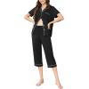 imageEkouaer Capri Pajamas for Women Short Sleeve Button Down Sleepwear Comfy Lounge Set 2Piece Pants PjsBlack