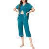 imageEkouaer Capri Pajamas for Women Short Sleeve Button Down Sleepwear Comfy Lounge Set 2Piece Pants PjsBlue Green