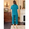 imageEkouaer Capri Pajamas for Women Short Sleeve Button Down Sleepwear Comfy Lounge Set 2Piece Pants PjsBlue Green