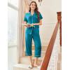 imageEkouaer Capri Pajamas for Women Short Sleeve Button Down Sleepwear Comfy Lounge Set 2Piece Pants PjsBlue Green