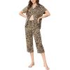 imageEkouaer Capri Pajamas for Women Short Sleeve Button Down Sleepwear Comfy Lounge Set 2Piece Pants PjsBrown Black