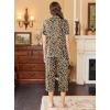 imageEkouaer Capri Pajamas for Women Short Sleeve Button Down Sleepwear Comfy Lounge Set 2Piece Pants PjsBrown Black