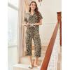 imageEkouaer Capri Pajamas for Women Short Sleeve Button Down Sleepwear Comfy Lounge Set 2Piece Pants PjsBrown Black