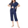 imageEkouaer Capri Pajamas for Women Short Sleeve Button Down Sleepwear Comfy Lounge Set 2Piece Pants PjsDark Blue White