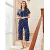 imageEkouaer Capri Pajamas for Women Short Sleeve Button Down Sleepwear Comfy Lounge Set 2Piece Pants PjsDark Blue White