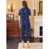 imageEkouaer Capri Pajamas for Women Short Sleeve Button Down Sleepwear Comfy Lounge Set 2Piece Pants PjsDark Blue White
