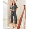 imageEkouaer Capri Pajamas for Women Short Sleeve Button Down Sleepwear Comfy Lounge Set 2Piece Pants PjsDark Gray