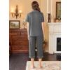 imageEkouaer Capri Pajamas for Women Short Sleeve Button Down Sleepwear Comfy Lounge Set 2Piece Pants PjsDark Gray