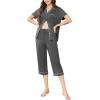 imageEkouaer Capri Pajamas for Women Short Sleeve Button Down Sleepwear Comfy Lounge Set 2Piece Pants PjsDark Gray