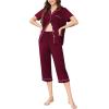 imageEkouaer Capri Pajamas for Women Short Sleeve Button Down Sleepwear Comfy Lounge Set 2Piece Pants PjsDark Red