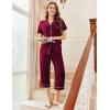 imageEkouaer Capri Pajamas for Women Short Sleeve Button Down Sleepwear Comfy Lounge Set 2Piece Pants PjsDark Red