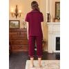 imageEkouaer Capri Pajamas for Women Short Sleeve Button Down Sleepwear Comfy Lounge Set 2Piece Pants PjsDark Red