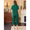 imageEkouaer Capri Pajamas for Women Short Sleeve Button Down Sleepwear Comfy Lounge Set 2Piece Pants PjsLake Green