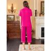 imageEkouaer Capri Pajamas for Women Short Sleeve Button Down Sleepwear Comfy Lounge Set 2Piece Pants PjsRose Red