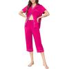 imageEkouaer Capri Pajamas for Women Short Sleeve Button Down Sleepwear Comfy Lounge Set 2Piece Pants PjsRose Red