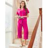 imageEkouaer Capri Pajamas for Women Short Sleeve Button Down Sleepwear Comfy Lounge Set 2Piece Pants PjsRose Red