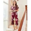 imageEkouaer Capri Pajamas for Women Short Sleeve Button Down Sleepwear Comfy Lounge Set 2Piece Pants PjsWine Red White Pink
