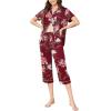 imageEkouaer Capri Pajamas for Women Short Sleeve Button Down Sleepwear Comfy Lounge Set 2Piece Pants PjsWine Red White Pink