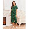 imageEkouaer Womens Pajamas Set Short Sleeve Sleepwear 2 Piece Round Neck Top Capri Pants Loungewear with PocketsBlackDark Green Leaves