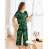 imageEkouaer Womens Pajamas Set Short Sleeve Sleepwear 2 Piece Round Neck Top Capri Pants Loungewear with PocketsBlackDark Green Leaves