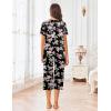 imageEkouaer Womens Pajamas Set Short Sleeve Sleepwear 2 Piece Round Neck Top Capri Pants Loungewear with PocketsBlackPink Flower