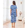 imageEkouaer Womens Pajamas Set Short Sleeve Sleepwear 2 Piece Round Neck Top Capri Pants Loungewear with PocketsBlue Cashew Flower
