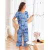 imageEkouaer Womens Pajamas Set Short Sleeve Sleepwear 2 Piece Round Neck Top Capri Pants Loungewear with PocketsBlue Cashew Flower