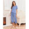 imageEkouaer Womens Pajamas Set Short Sleeve Sleepwear 2 Piece Round Neck Top Capri Pants Loungewear with PocketsBlueWhite Dot