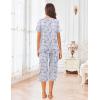 imageEkouaer Womens Pajamas Set Short Sleeve Sleepwear 2 Piece Round Neck Top Capri Pants Loungewear with PocketsBlueWhite Floral